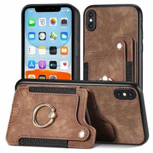 For iPhone X / XS Retro Skin-feel Ring Multi-card Wallet Phone Case(Brown)