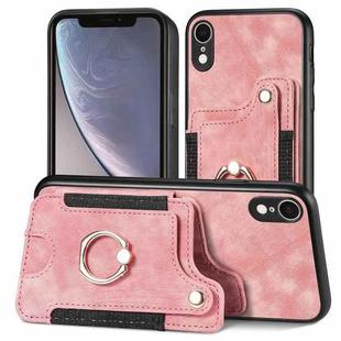 For iPhone XR Retro Skin-feel Ring Multi-card Wallet Phone Case(Pink)