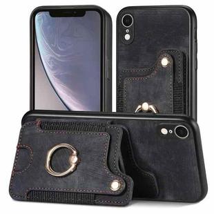 For iPhone XR Retro Skin-feel Ring Multi-card Wallet Phone Case(Black)