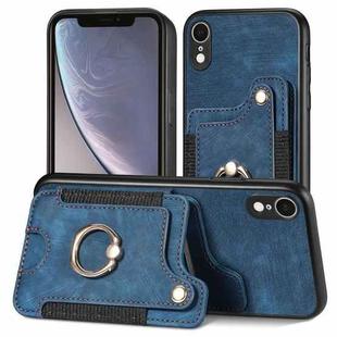 For iPhone XR Retro Skin-feel Ring Multi-card Wallet Phone Case(Blue)