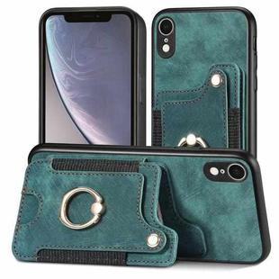 For iPhone XR Retro Skin-feel Ring Multi-card Wallet Phone Case(Green)