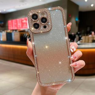 For iPhone 15 Pro Diamond Gradient Glitter Plated TPU Phone Case(Gold)