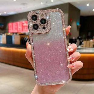 For iPhone 12 Pro Diamond Gradient Glitter Plated TPU Phone Case(Pink)