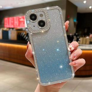 For iPhone 15 Diamond Gradient Glitter Plated TPU Phone Case(Blue)