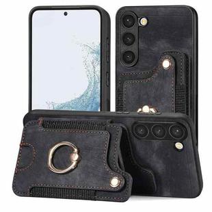 For Samsung Galaxy S23 5G Retro Skin-feel Ring Multi-card Wallet Phone Case(Black)