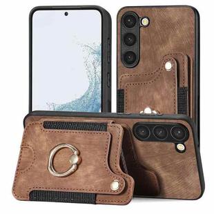 For Samsung Galaxy S23 5G Retro Skin-feel Ring Multi-card Wallet Phone Case(Brown)