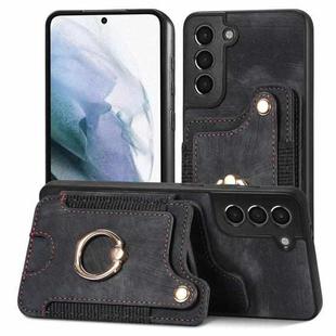 For Samsung Galaxy S21 5G Retro Skin-feel Ring Multi-card Wallet Phone Case(Black)