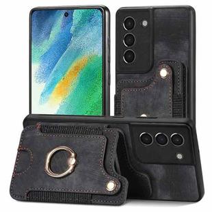 For Samsung Galaxy S21 FE 5G Retro Skin-feel Ring Multi-card Wallet Phone Case(Black)