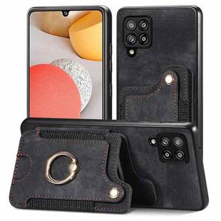 For Samsung Galaxy A42 5G Retro Skin-feel Ring Multi-card Wallet Phone Case(Black)