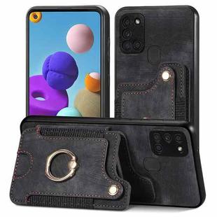 For Samsung Galaxy A21s Retro Skin-feel Ring Multi-card Wallet Phone Case(Black)