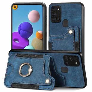 For Samsung Galaxy A21s Retro Skin-feel Ring Multi-card Wallet Phone Case(Blue)