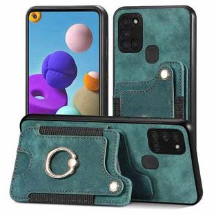 For Samsung Galaxy A21s Retro Skin-feel Ring Multi-card Wallet Phone Case(Green)