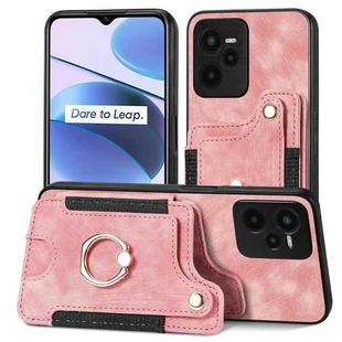 For Realme C35 Retro Skin-feel Ring Multi-card Wallet Phone Case(Pink)