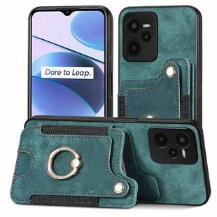 For Realme C35 Retro Skin-feel Ring Multi-card Wallet Phone Case(Green)