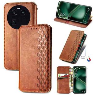 For OPPO Find X6 Cubic Grid Pressed Magnetic Leather Phone Case(Brown)