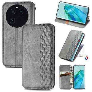 For OPPO Find X6 Cubic Grid Pressed Magnetic Leather Phone Case(Gray)