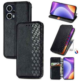For Redmi Note 12 Turbo Cubic Grid Pressed Magnetic Leather Phone Case(Black)