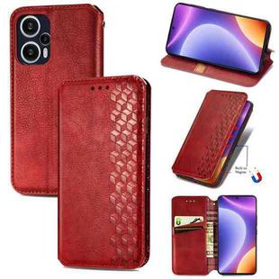 For Redmi Note 12 Turbo Cubic Grid Pressed Magnetic Leather Phone Case(Red)