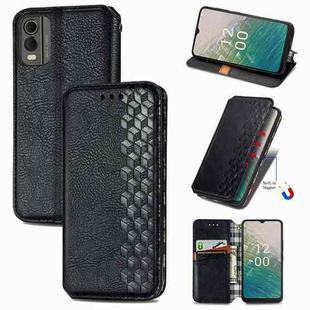 For Nokia C32 Cubic Grid Pressed Magnetic Leather Phone Case(Black)