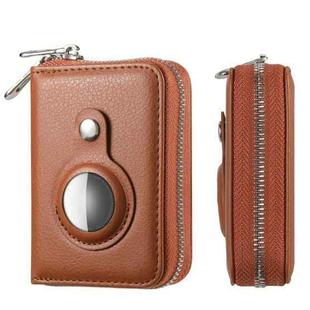 For AirTag Zipper Wallet Protective Cover Case(Brown)