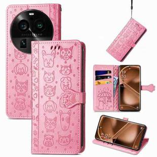 For OPPO Find X6 Pro Cat and Dog Embossed Leather Phone Case(Pink)