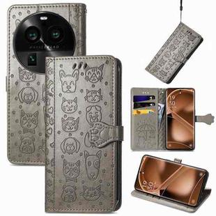 For OPPO Find X6 Pro Cat and Dog Embossed Leather Phone Case(Gray)