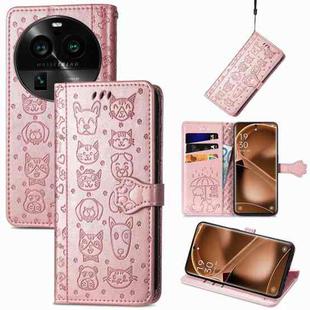 For OPPO Find X6 Pro Cat and Dog Embossed Leather Phone Case(Rose Gold)