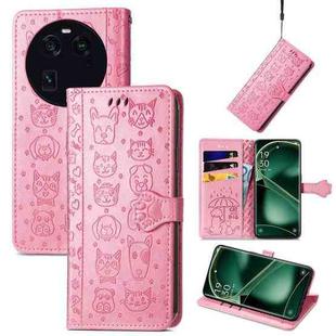 For OPPO Find X6 Cat and Dog Embossed Leather Phone Case(Pink)