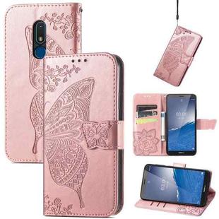 For Nokia C3 Butterfly Love Flower Embossed Leather Phone Case(Rose Gold)