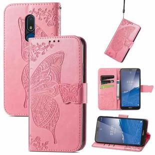 For Nokia C3 Butterfly Love Flower Embossed Leather Phone Case(Pink)