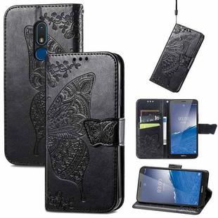 For Nokia C3 Butterfly Love Flower Embossed Leather Phone Case(Black)