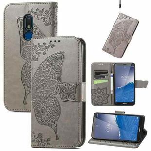 For Nokia C3 Butterfly Love Flower Embossed Leather Phone Case(Gray)
