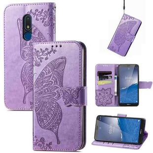 For Nokia C3 Butterfly Love Flower Embossed Leather Phone Case(Lavender)