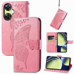 For OnePlus Nord CE 3 Lite Butterfly Love Flower Embossed Leather Phone Case(Pink)