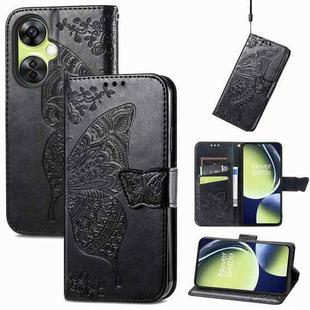 For OnePlus Nord CE 3 Lite Butterfly Love Flower Embossed Leather Phone Case(Black)