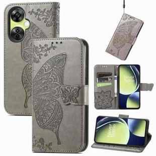 For OnePlus Nord CE 3 Lite Butterfly Love Flower Embossed Leather Phone Case(Gray)