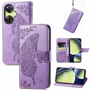 For OnePlus Nord CE 3 Lite Butterfly Love Flower Embossed Leather Phone Case(Lavender)