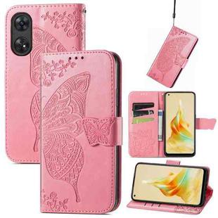 For OPPO Reno8 T 4G Butterfly Love Flower Embossed Leather Phone Case(Pink)