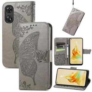 For OPPO Reno8 T 4G Butterfly Love Flower Embossed Leather Phone Case(Gray)