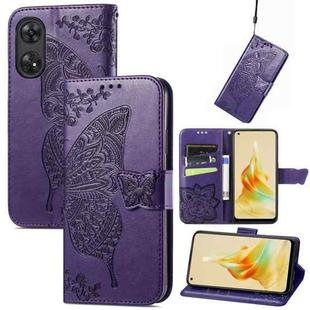 For OPPO Reno8 T 4G Butterfly Love Flower Embossed Leather Phone Case(Purple)