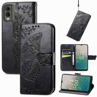 For Nokia C32 Butterfly Love Flower Embossed Leather Phone Case(Black)