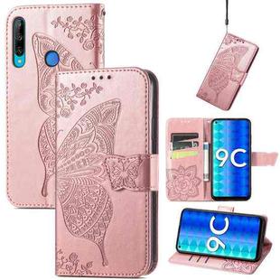 For Honor 9C Butterfly Love Flower Embossed Leather Phone Case(Rose Gold)