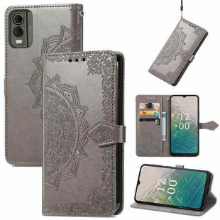 For Nokia C32 Mandala Flower Embossed Leather Phone Case(Gray)