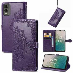 For Nokia C32 Mandala Flower Embossed Leather Phone Case(Purple)