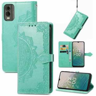 For Nokia C32 Mandala Flower Embossed Leather Phone Case(Green)