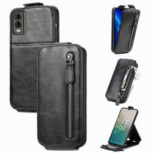 For Nokia C32 Zipper Wallet Vertical Flip Leather Phone Case(Black)