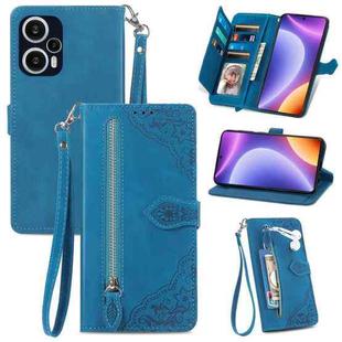 For Redmi Note 12 Turbo Embossed Flower Zipper Leather Phone Case(Blue)