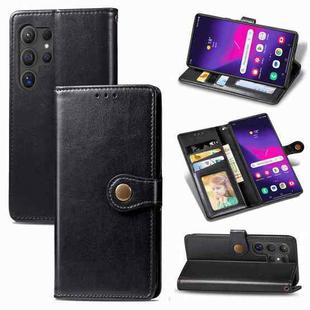 For Samsung Galaxy S24 Ultra 5G Retro Solid Color Buckle Leather Phone Case(Black)