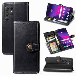 For Samsung Galaxy S25 Ultra 5G Retro Solid Color Buckle Leather Phone Case(Black)