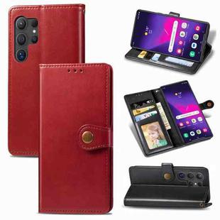 For Samsung Galaxy S25 Ultra 5G Retro Solid Color Buckle Leather Phone Case(Red)